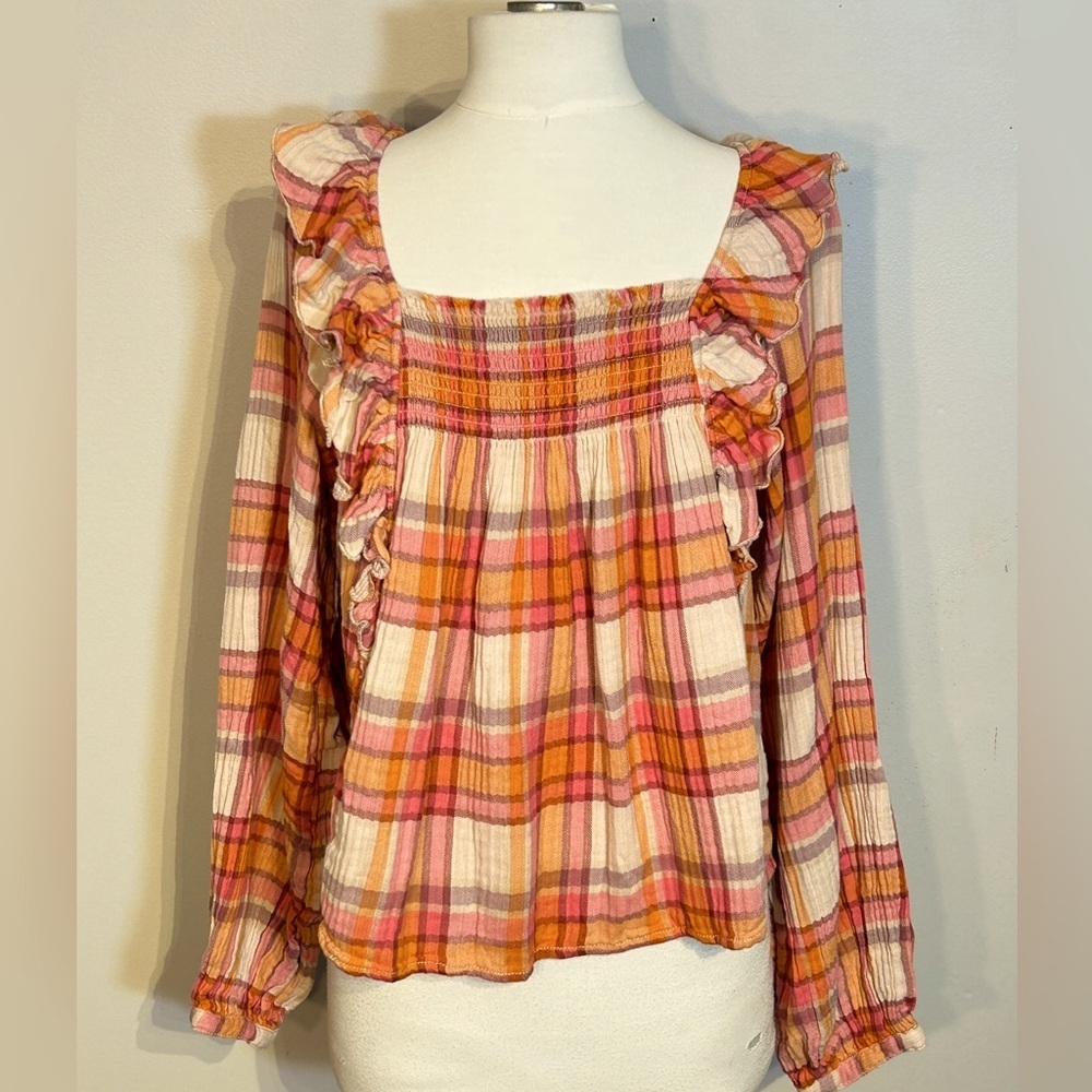 Free People Siena Plaid Pullover top NWT size S